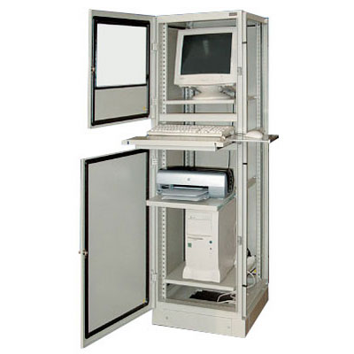 ARMADIO PC CON 3 SETTORI SEPARATI PER MONITOR, TASTIERA E PC, COMPLETO DI 2 RIPIANI FISSI